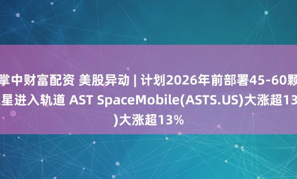 掌中财富配资 美股异动 | 计划2026年前部署45-60颗卫星进入轨道 AST SpaceMobile(ASTS.US)大涨超13%
